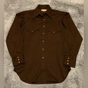 Vintage Sheplers Western Shirt M Mens Brown Pearl Snap Button Long Sleeve 70s